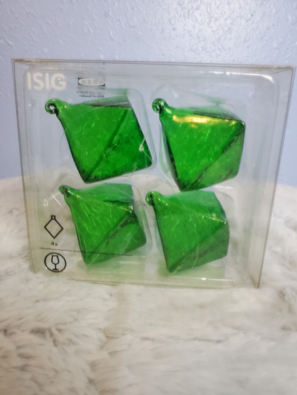 IKEA ISIG Green Blown Glass Ornaments Art Triangular With Box EUC